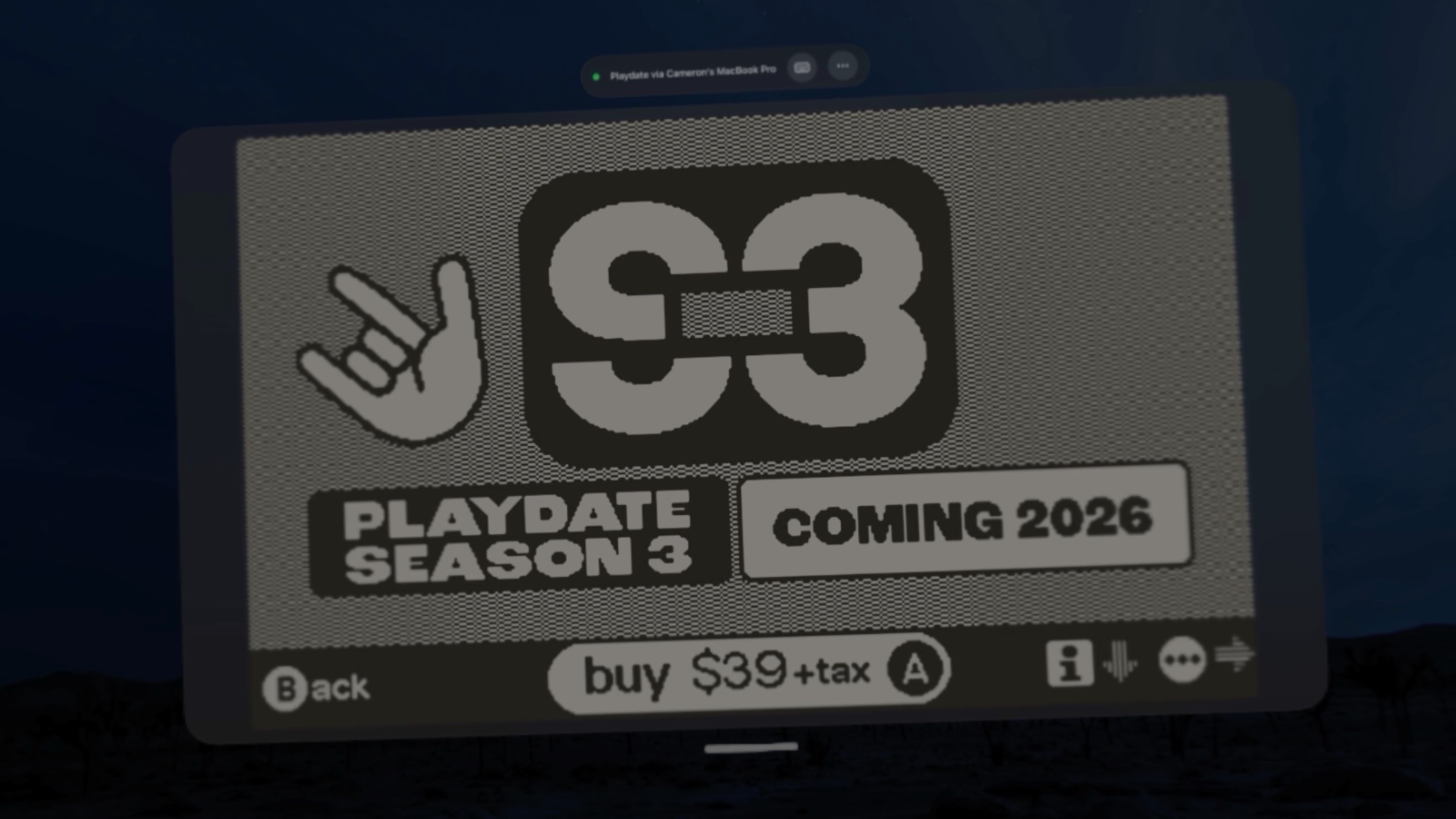A Playdate Catalog page shown in Crankovox on Apple Vision Pro